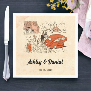 Vintage Retro Bride Groom Old Comic Rustic Wedding Napkin