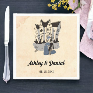 Vintage Retro Bride Groom Old Comic Rustic Wedding Napkin