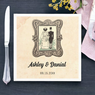 Vintage Retro Bride Groom Rustic 50s Comic Wedding Napkin