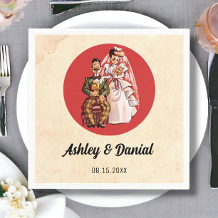 Vintage Retro Bride Groom Rustic Classic Wedding Napkin