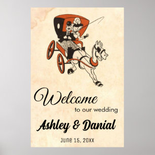 Vintage Retro Bride Groom Rustic Classic Wedding Poster