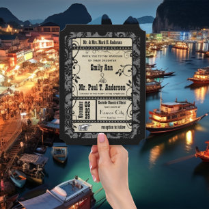 Vintage Retro Broadway Rustic Movie Ticket Wedding Invitation