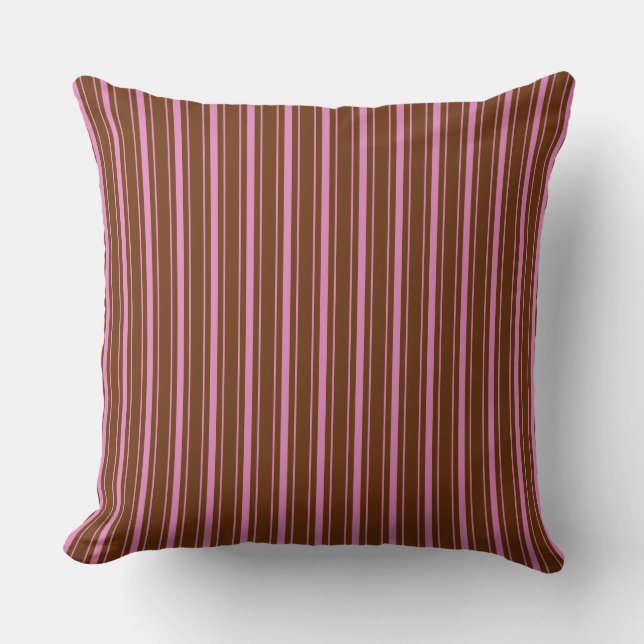Vintage Retro Brown Pink Ticking Striped Pinstripe Cushion (Front)