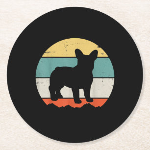 Vintage Retro Bulldog Gift For Dog Dad Dog Mum Round Paper Coaster