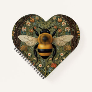 Vintage retro bumblebee boho botanical floral art notebook