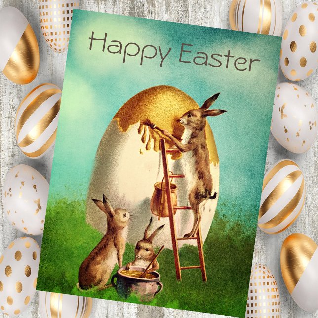 Vintage Retro Bunny Egg Easter  Holiday Card (Creator Uploaded)