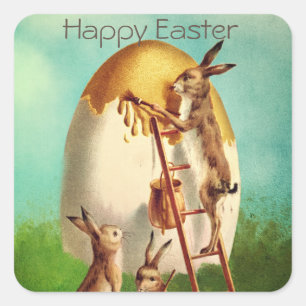 Vintage Retro Bunny Egg Easter   Square Sticker