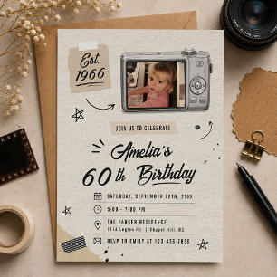 Vintage Retro Camera 30th Birthday Photo Invitation