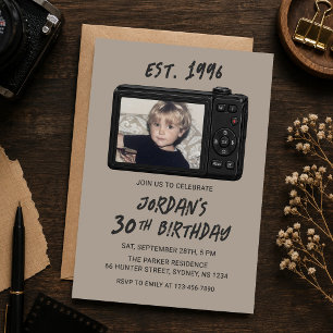 Vintage Retro Camera 30th Birthday Photo Invitation