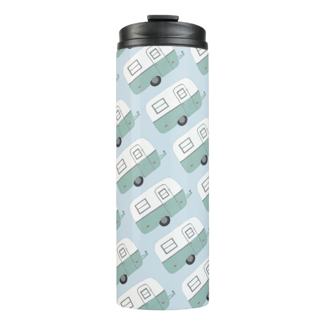 Vintage Retro Camper Trailer in blue Thermal Tumbler (Front)