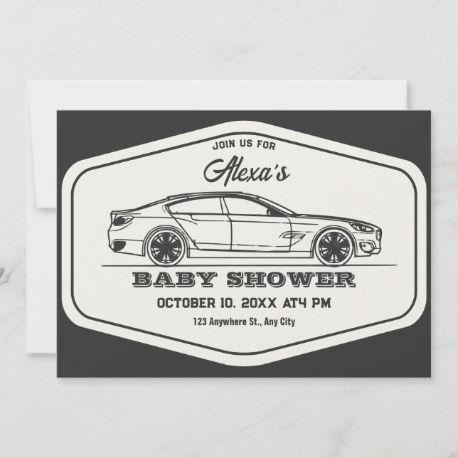 Vintage retro car baby shower invitation (Front)