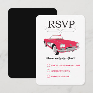Vintage Retro Car Pink Convertible Wedding RSVP Card
