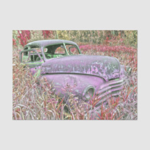 Vintage Retro Car Purple Distressed Rustic Old Art Tissue Paper