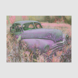 Vintage Retro Car Purple Pink Green Rustic Old Art Tissue Paper