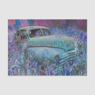 Vintage Retro Car Teal Blue Rustic Old Art Tissue Paper