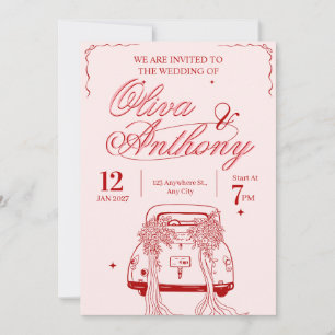 Vintage Retro Car Wedding Invitation