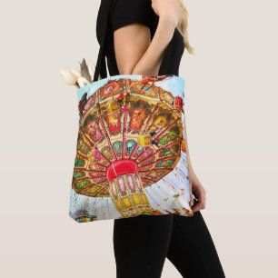 Vintage retro carnival swing ride colourful photo tote bag