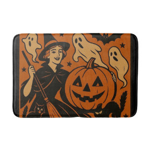 Vintage/retro cat, ghost, pumpkin & witch bath mat