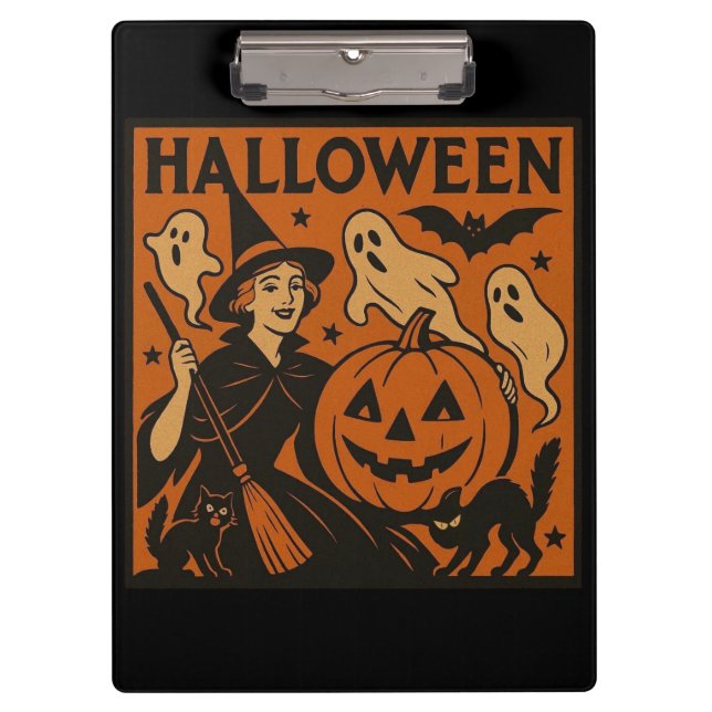 Vintage/retro cat, ghost, pumpkin & witch clipboard (Front)