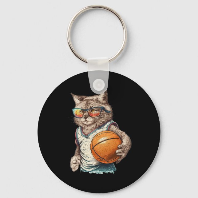 Vintage Retro Cat Playing Sketll  Key Ring (Front)