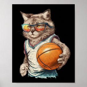Vintage Retro Cat Playing Sketll  Poster