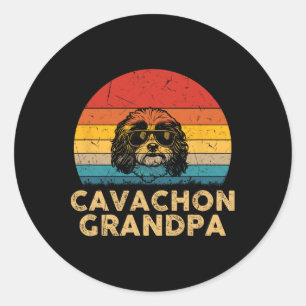 Vintage Retro Cavachon Grandpa Dog Lover Paw Dad F Classic Round Sticker