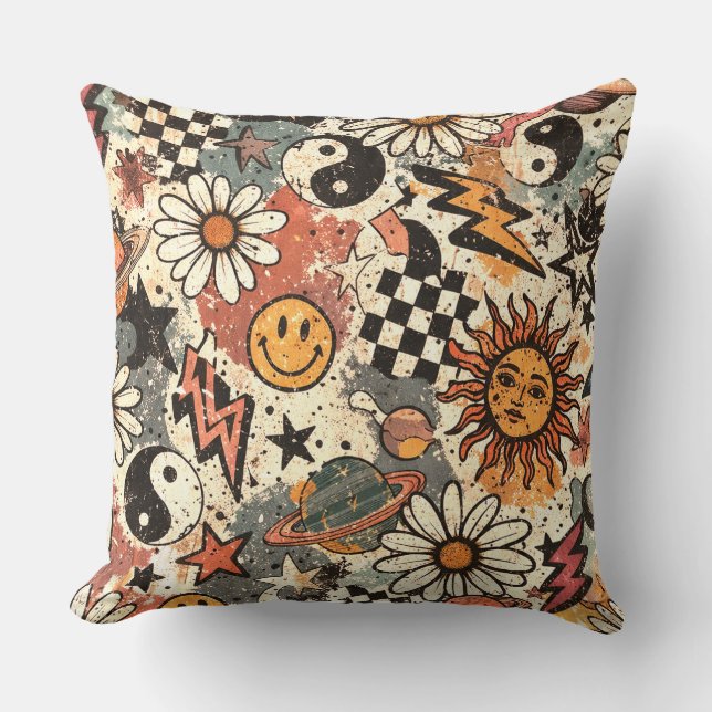 Vintage Retro Celestial Grunge Pattern Cushion (Front)