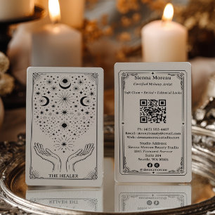 Vintage Retro Celestial Tarot Massage Reiki QR Business Card