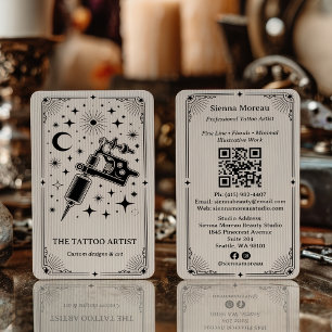 Vintage Retro Celestial Tarot Nail artist QR Code Business Card
