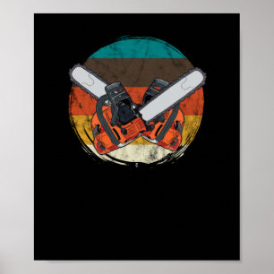 Vintage Retro Chainsaw Lumberjack Lumber Wood Poster