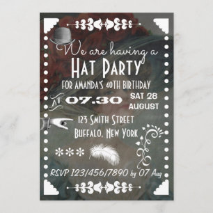 Vintage Retro Chalkboard Hat Party Invitation