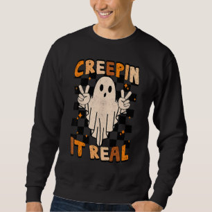 Vintage Retro Checkered Spooky Ghost  Halloween Sweatshirt