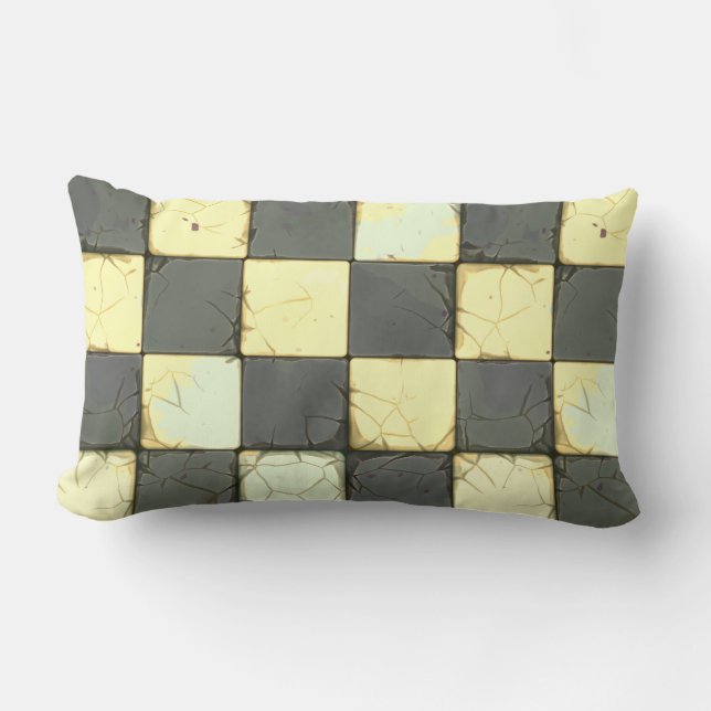Vintage Retro Chequerboard Tile Lumbar Cushion (Front)