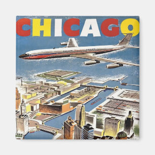 Vintage Retro Chicago travel tourism aeroplane Magnet