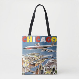 Vintage Retro Chicago travel tourism aeroplane Tote Bag