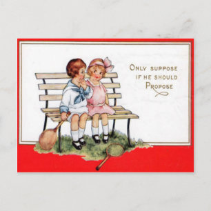 Vintage Retro Children Playing Tennis Valentine Ca Holiday Postcard