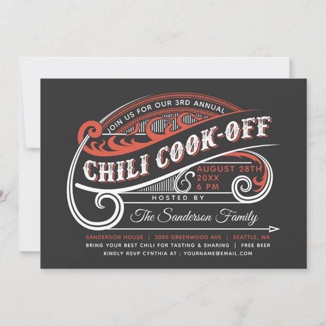 Vintage Retro Chilli Cook Off Invitations (Front)