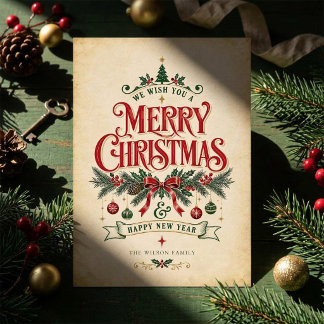Vintage Retro Christmas and Happy New Year Holiday Card