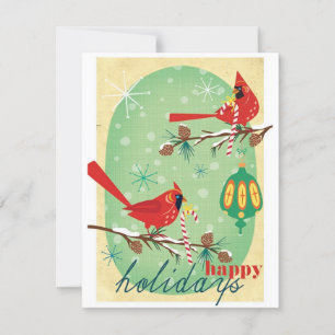 Vintage Retro Christmas Birds Holiday Card