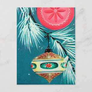 Vintage retro Christmas bulbs Holiday postcard