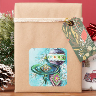 Vintage retro Christmas bulbs Holiday sticker