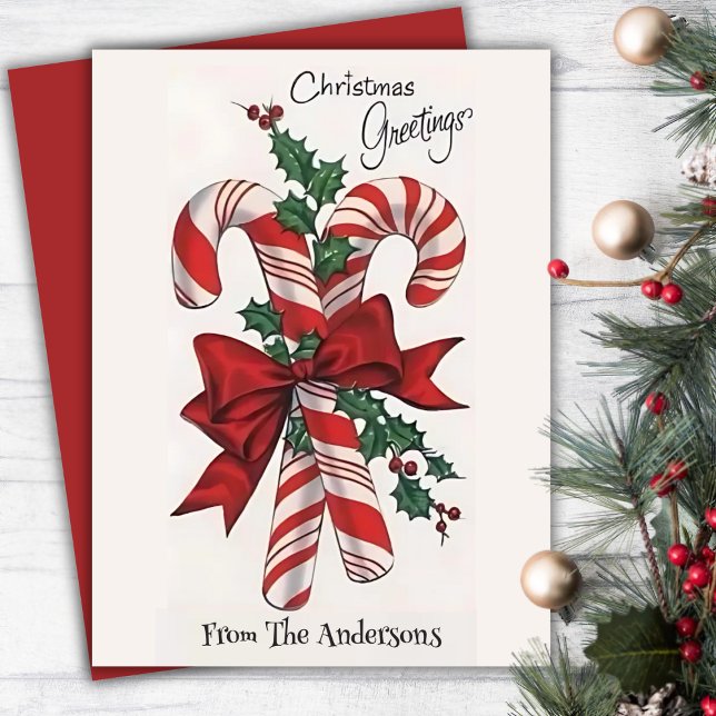 Vintage Retro Christmas Candy Canes Custom Holiday Card (Vintage Retro Christmas Candy Canes Custom Holiday Card)