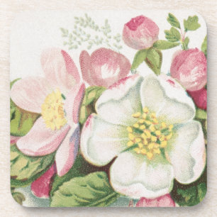 Vintage Retro Christmas Card, Apple Blossoms Coaster