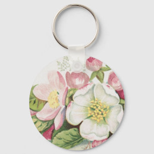 Vintage Retro Christmas Card, Apple Blossoms Key Ring