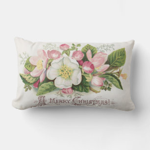 Vintage Retro Christmas Card, Apple Blossoms Lumbar Cushion