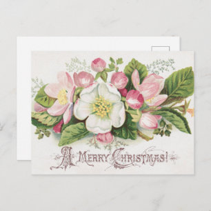 Vintage Retro Christmas Card, Apple Blossoms Postcard