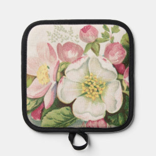 Vintage Retro Christmas Card, Apple Blossoms Pot Holder