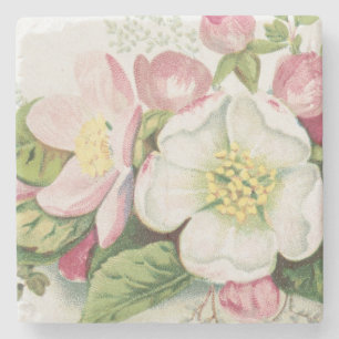Vintage Retro Christmas Card, Apple Blossoms Stone Coaster