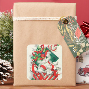 Vintage retro Christmas cat sticker