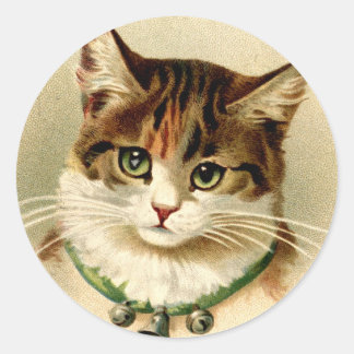 Vintage Retro Christmas Cat With Bell Collar Classic Round Sticker